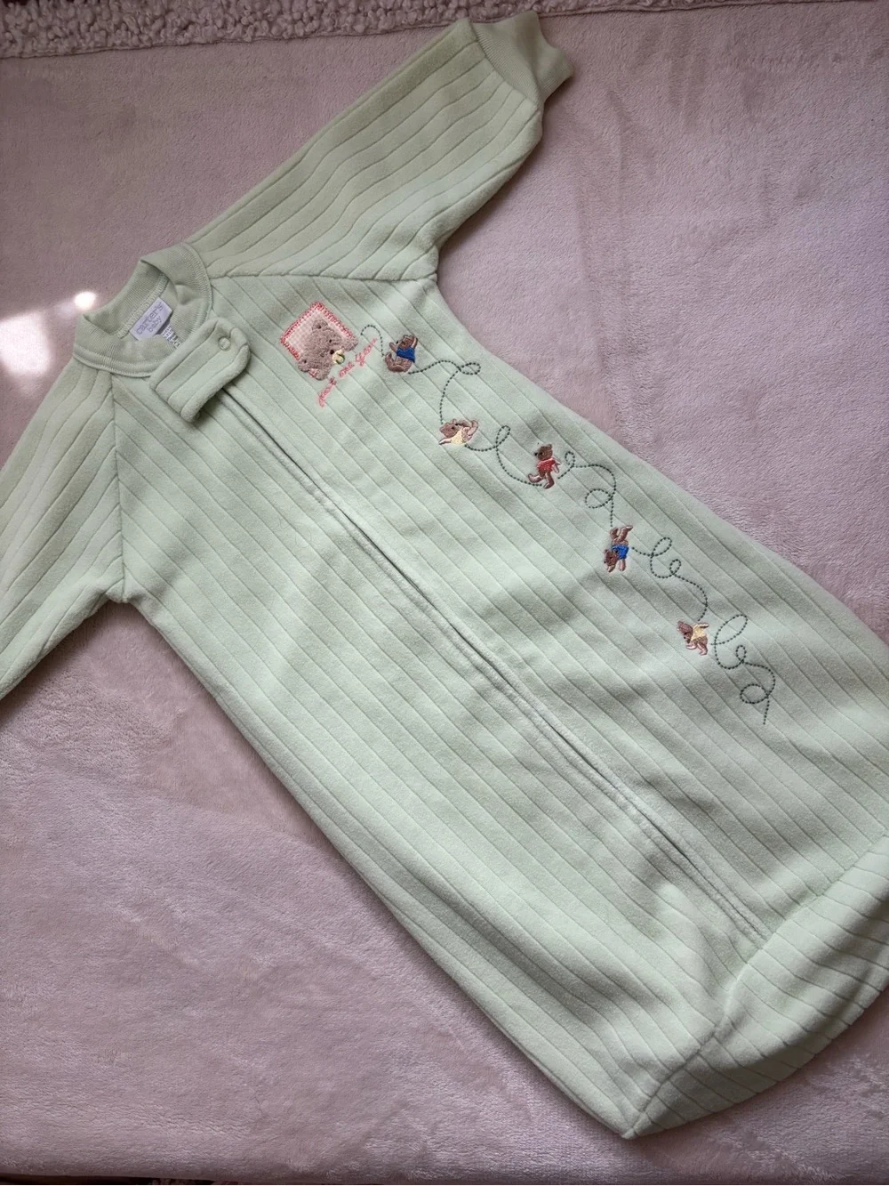 Vtg Carter's Just One Year Teddy Bear Sleep Sack Fleece Green NWOT vintage
